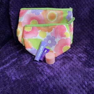 Clinique Skincare Set with Floral Bags - Purple and Pink